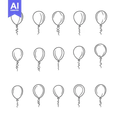 Aset premium populer: Set of Hand-Drawn Outline Balloons with Strings