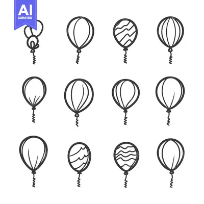 Aset desain premium: A Set of Hand-Drawn Balloons with Different Designs