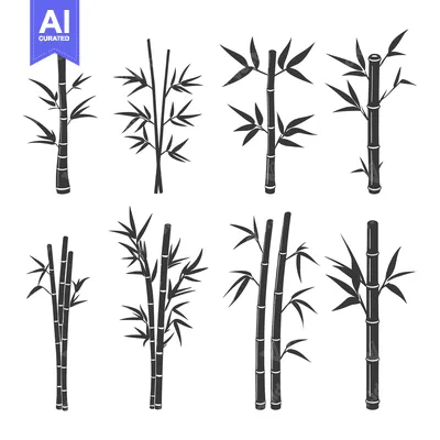 Aset desain premium: Set of Eight Black and White Bamboo Silhouettes
