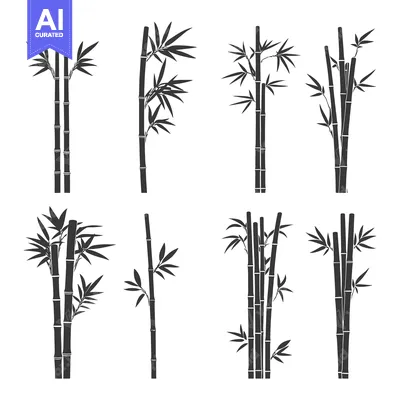 Premium design asset: A Collection of Black and White Silhouettes of Bamboo Plants