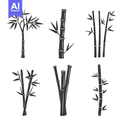Popular premium asset: Set of Black and White Silhouettes of Bamboo Plants