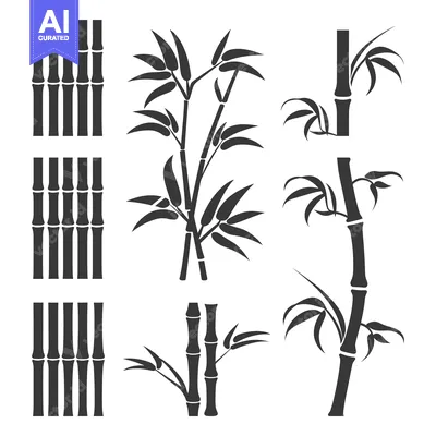 Aset desain premium: Silhouettes of Bamboo Stalks and Plants