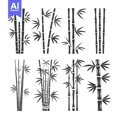 Popular premium asset: Six Black and White Silhouettes of Bamboo Plants