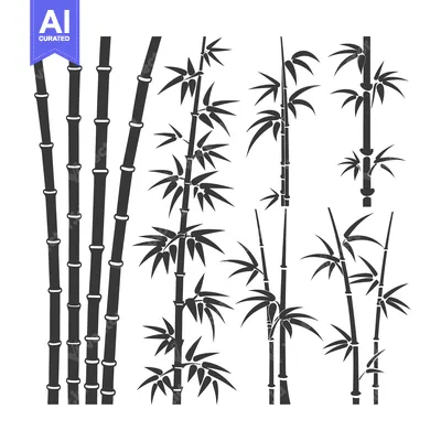 Aset desain premium: A Collection of Stylized Bamboo Plant Illustrations