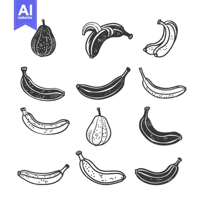 Aset desain premium: A Collection of Bananas and Pears in Black and White