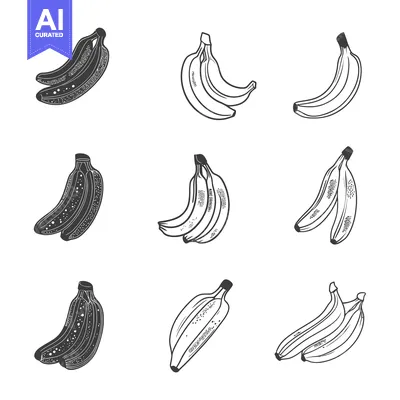 Aset premium populer: A Set of Hand-Drawn Black and White Banana Illustrations