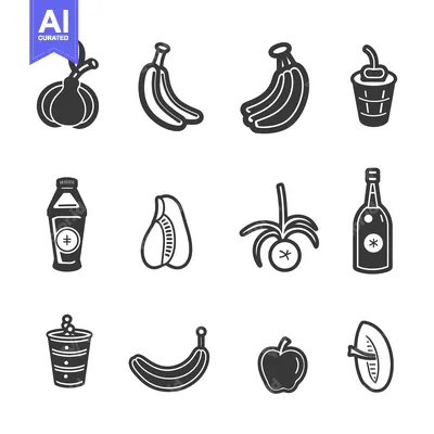 Aset premium populer: Black and White Icons of Different Fruits and Beverages