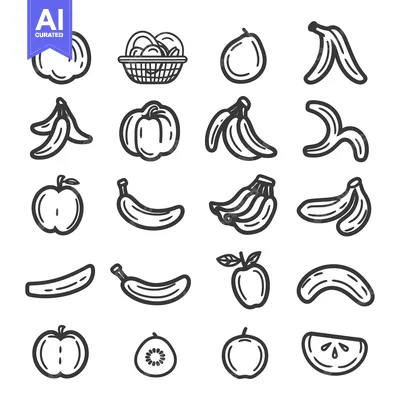 Aset premium populer: A Collection of Hand-Drawn Fruit and Banana Peels