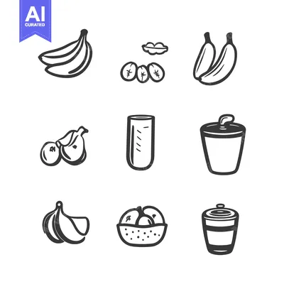Hand-Drawn Illustrations of Bananas and Related Items