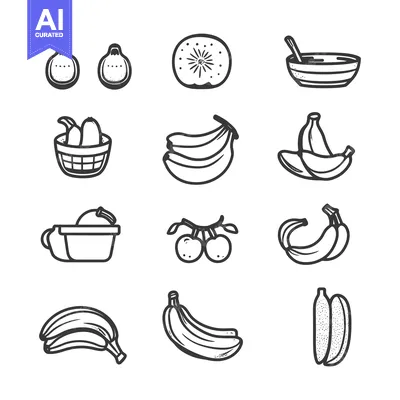 Aset desain premium: Black and White Hand Drawn Fruit and Vegetable Icons