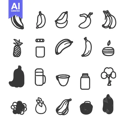 Aset premium populer: Hand-drawn Outline Illustrations of Various Fruits
