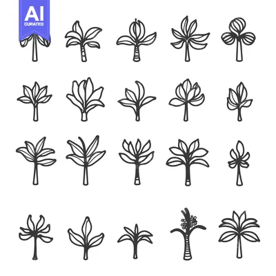 Aset premium populer: Collection of 20 Hand-Drawn Palm Tree Illustrations