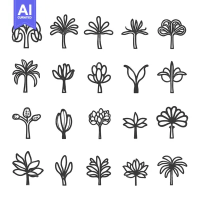 Aset desain premium: Collection of 20 Different Line Art Tree Icons