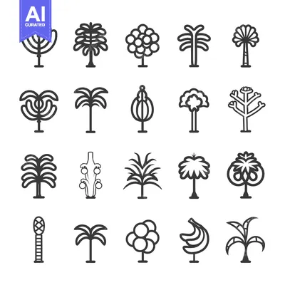 Popular premium asset: Collection of 20 Outline Illustrations of Diverse Trees and Plants