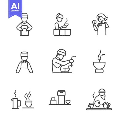 Popular premium asset: Line art illustrations depicting various stages of tea preparation and
