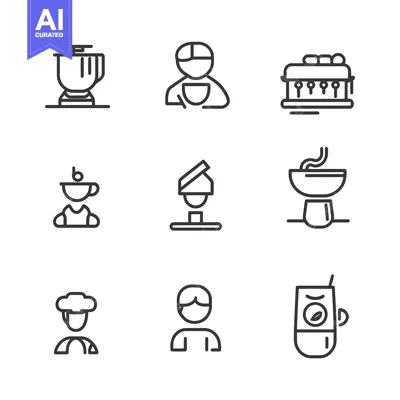 Aset premium populer: Nine Line Drawings of People and Food Preparation Items