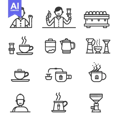 Popular premium asset: Coffee Shop Barista and Coffee Making Equipment Icons