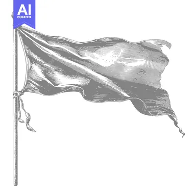 A Hand-Drawn Black and White Illustration of a Waving Flag on a Pole