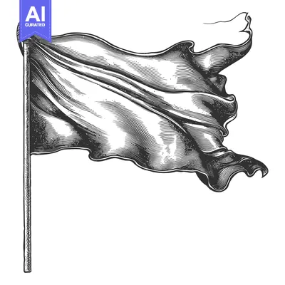 Aset premium populer: A Black and White Line Art Illustration of a Waving Flag on a Pole