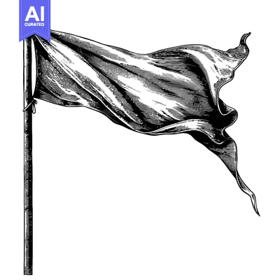 A Black and White Illustration of a Flag Waving on a Pole