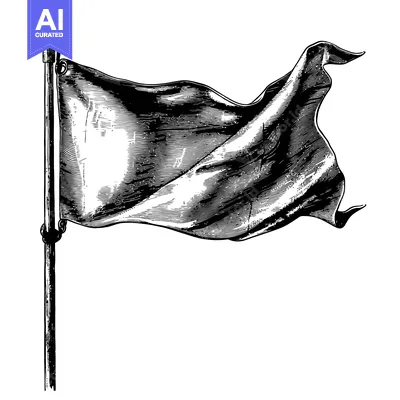 Aset premium populer: A Black and White Engraving of a Waving Flag on a Pole