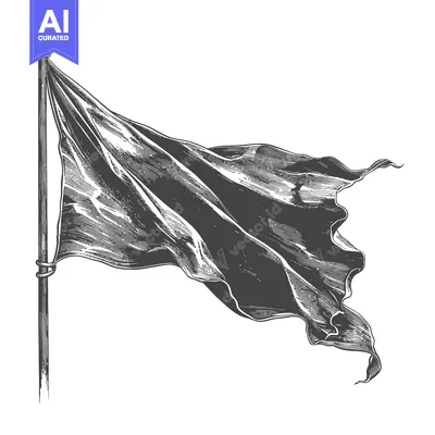 Aset premium populer: A Black and White Hand-Drawn Illustration of a Waving Flag on a Wooden