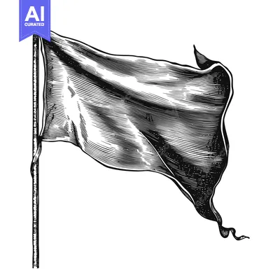 Aset premium populer: Black and White Engraving of a Flag Waving on a Pole