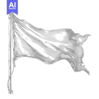 Aset desain premium: A Blank Flag Waving in the Wind on a Wooden Pole
