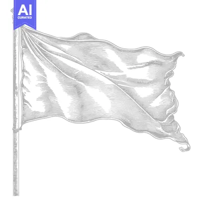 Aset desain premium: A Gray Scale Line Art Illustration of a Single Flag Waving in the Wind