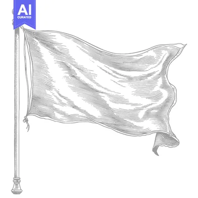 Aset premium populer: A grayscale drawing of a flag blowing in the wind, attached to a tall