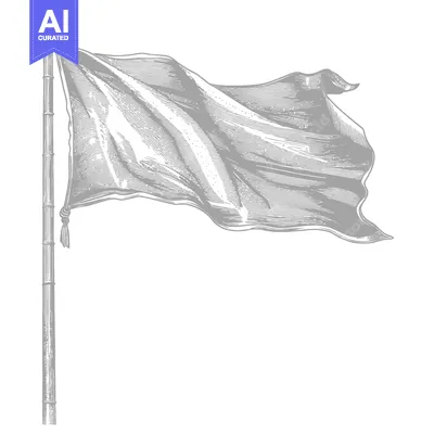 Aset desain premium: A gray-scale illustration of a flag waving on a pole