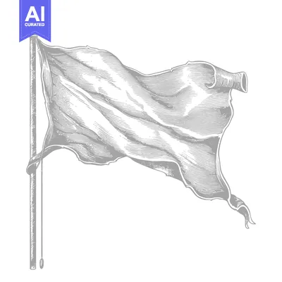 Aset desain premium: A Vintage Engraving of a Blank White Flag Waving in the Wind