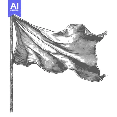 Popular premium asset: A Black and White Hand-Drawn Illustration of a Waving Flag on a Pole