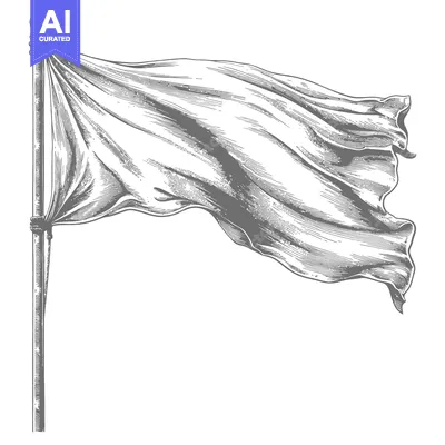 Aset desain premium: Hand-drawn illustration of a white flag waving on a pole
