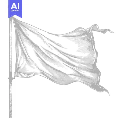 Aset desain premium: Hand-Drawn Illustration of a White Flag Waving on a Pole