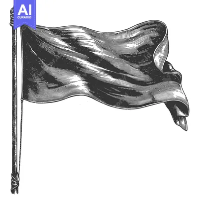 Aset premium populer: A Black and White Illustration of a Waving Flag on a Pole