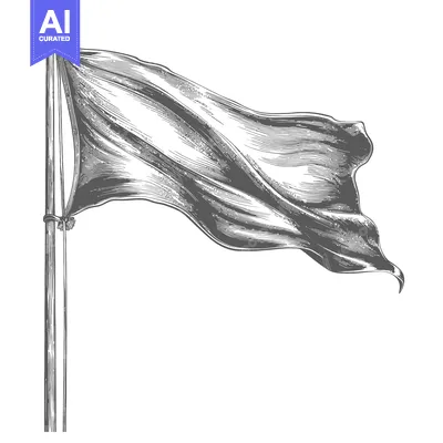 Aset premium populer: A Hand-Drawn Illustration of a Blank Flag Waving on a Pole