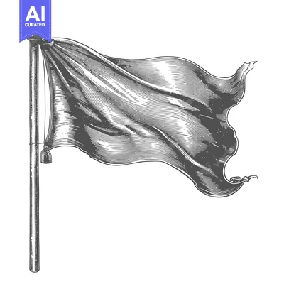 Aset desain premium: Black and White Hand Drawn Illustration of a Waving Flag on a Pole