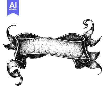 Premium design asset: Black and White Hand-Drawn Ribbon Banner with Ornate Edges