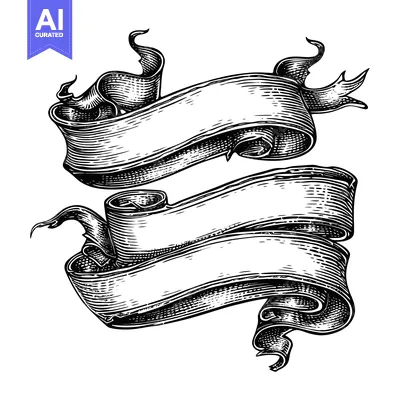 Premium design asset: Two Intertwined Ornate Ribbon Banners with Detailed Texture
