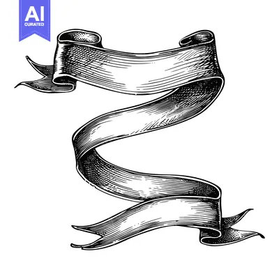Popular premium asset: Hand-drawn black and white illustration of a decorative ribbon banner