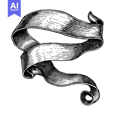 Premium design asset: Hand-Drawn Black and White Curled Ribbon Banner