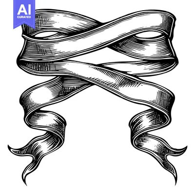 Aset premium populer: Hand-Drawn Black and White Ribbon Banner with Tails