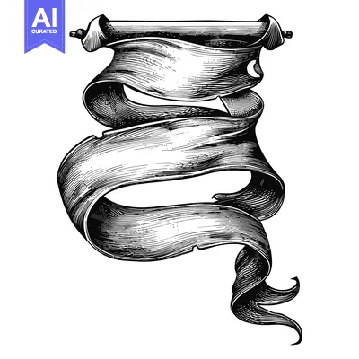 Premium design asset: Black and White Hand-Drawn Ornate Scroll Banner