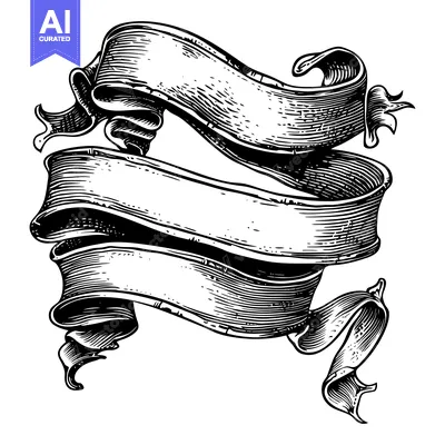 Aset premium populer: Hand-Drawn Black and White Illustration of a Rolled Ribbon Banner