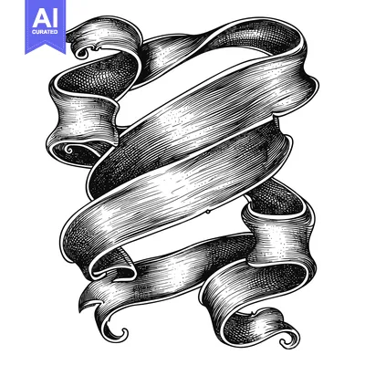 Hand-drawn Vintage Ribbon Banner with Curled Ends