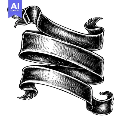 Aset desain premium: Hand-Drawn Black and White Illustration of a Rolled-Up Ribbon