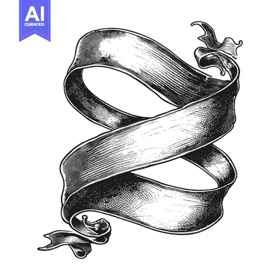 Aset premium populer: A Black and White Hand Drawn Illustration of a Twisted Ribbon