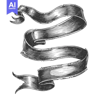 Aset premium populer: Hand-drawn illustration of three tattered ribbons in a decorative swir