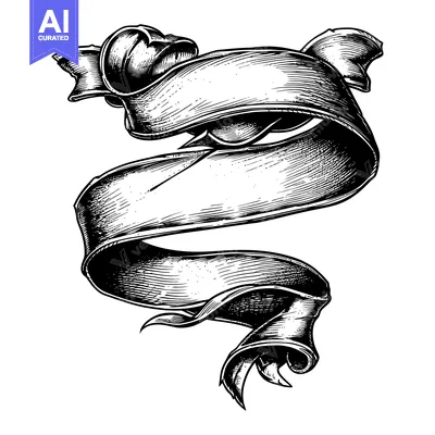 Aset premium populer: Hand-Drawn Black and White Illustration of a Twisted Ribbon Banner